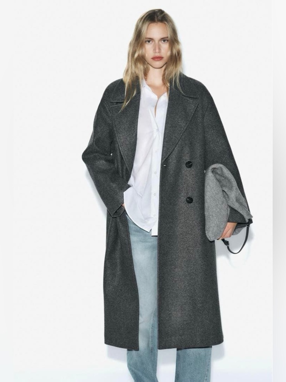 Zara Grey Double-Breasted Soft Oversized Coat. Size S.